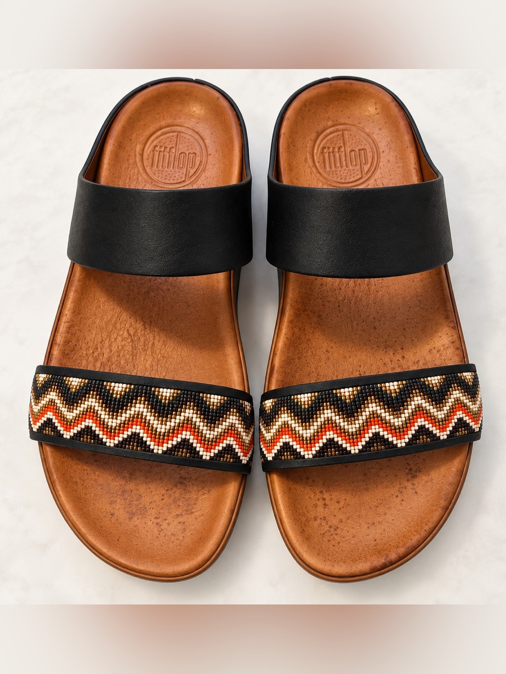 FitFlop x Wola Nani Manyano Limited Edition Slide Sandals Black Leather US 8